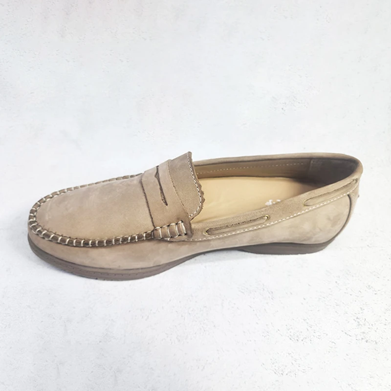 Handmade Premium Nubuck Leather Loafer In  Beige - Image 3