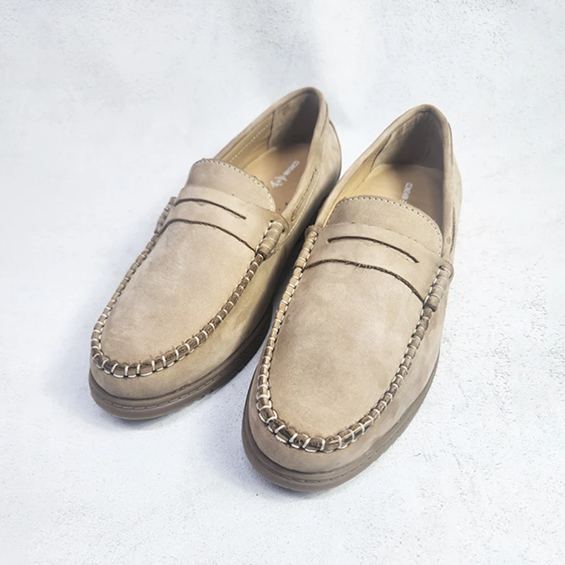 Handmade Premium Nubuck Leather Loafer In  Beige - Image 4