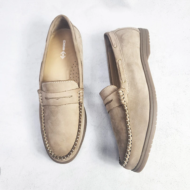 Handmade Premium Nubuck Leather Loafer In  Beige - Image 5