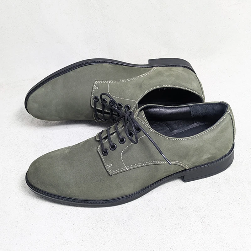 Premium Derby Nubuck Shoes in Olive - Image 3