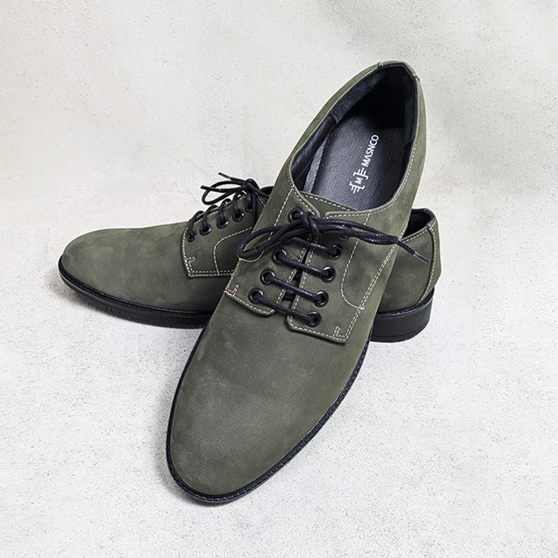 Premium Derby Nubuck Shoes in Olive - Image 4