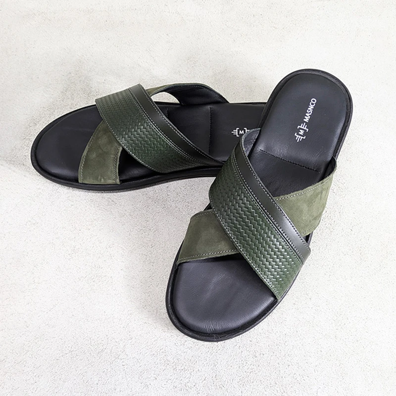 Crossover Strap Sandal In Suede Mix