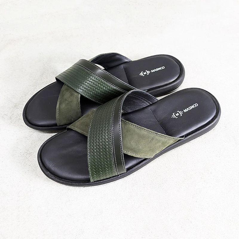 Crossover Strap Sandal In Suede Mix