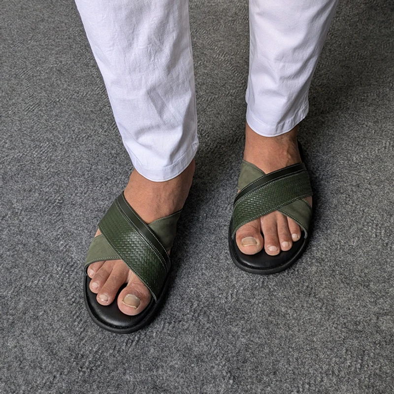 Crossover Strap Sandal In Suede Mix - Image 7