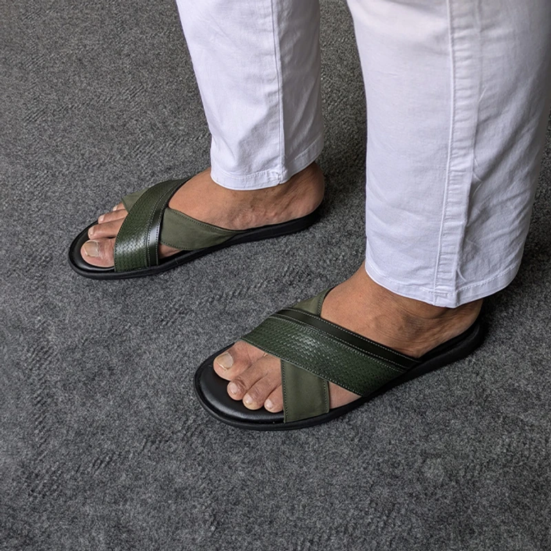 Crossover Strap Sandal In Suede Mix - Image 8