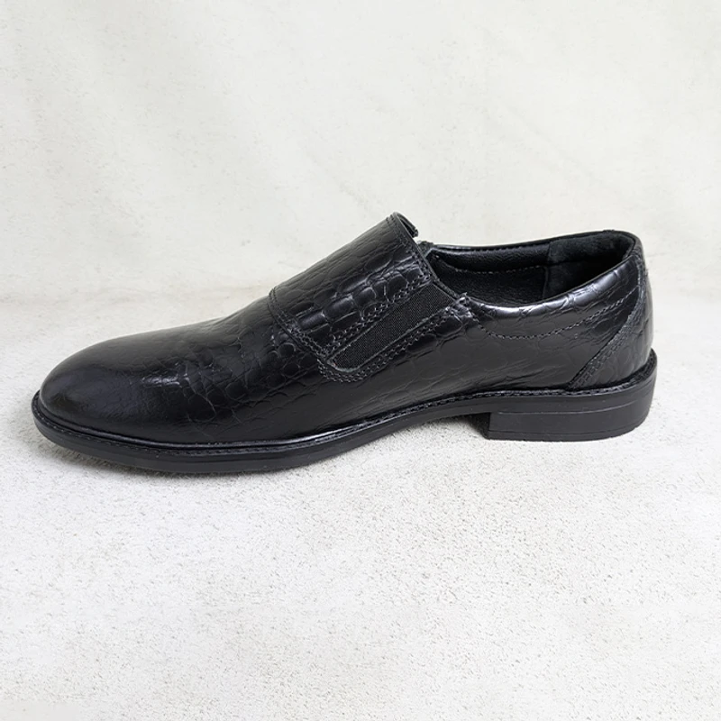 Easy to Wear Leather Shoe (Elastic & Chain on the Sides) Black