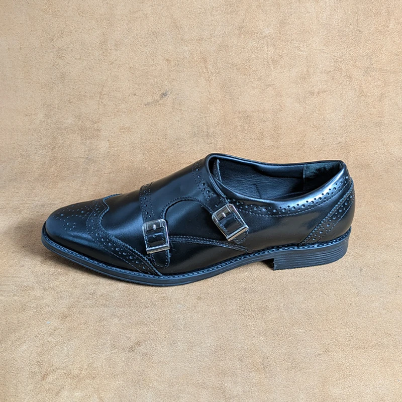 Premium Double Monk Shoe in Black - Image 3