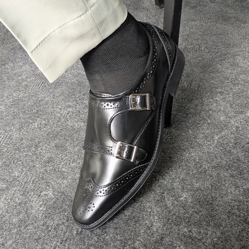 Premium Double Monk Shoe in Black - Image 6