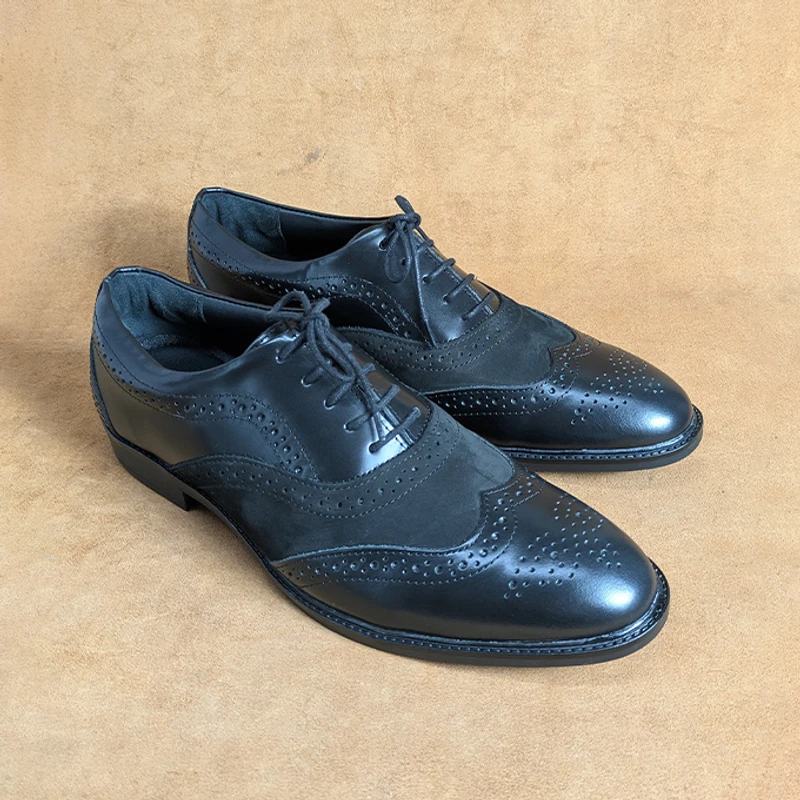 Premium Brogue Leather Shoe with Nubuck Combination