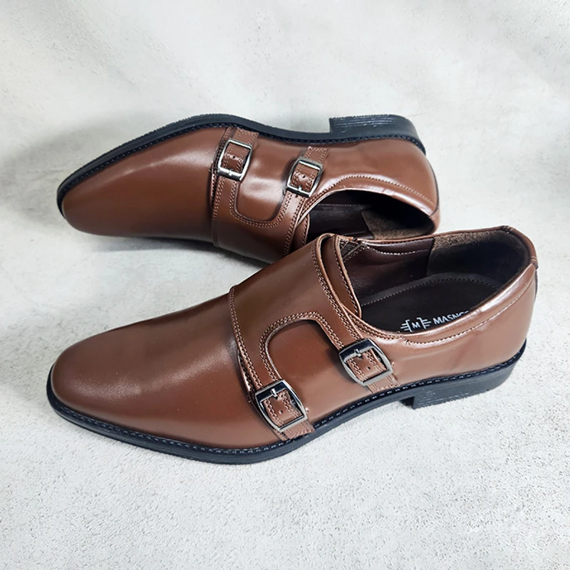 Double Monk Oxford Formal Office Shoes for Men (Brown)