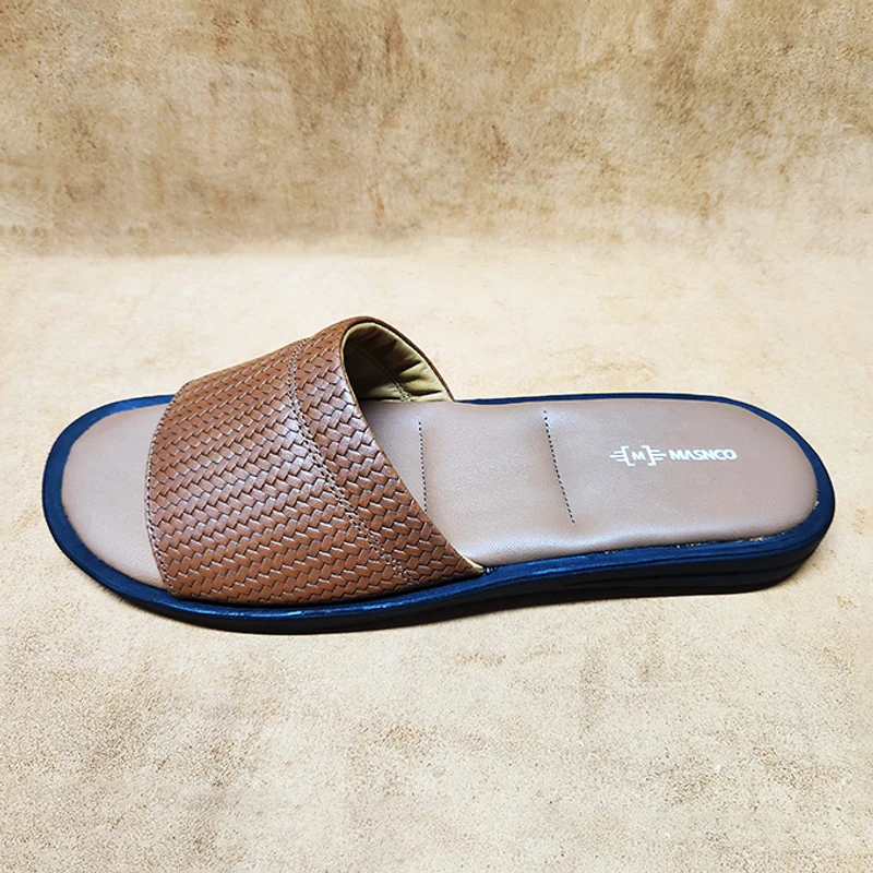 Leather Slider with maximum comfort in Printed Light Brown