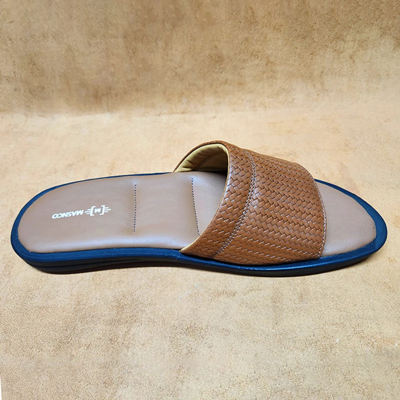 Leather Slider with maximum comfort in Printed Light Brown - Image 3