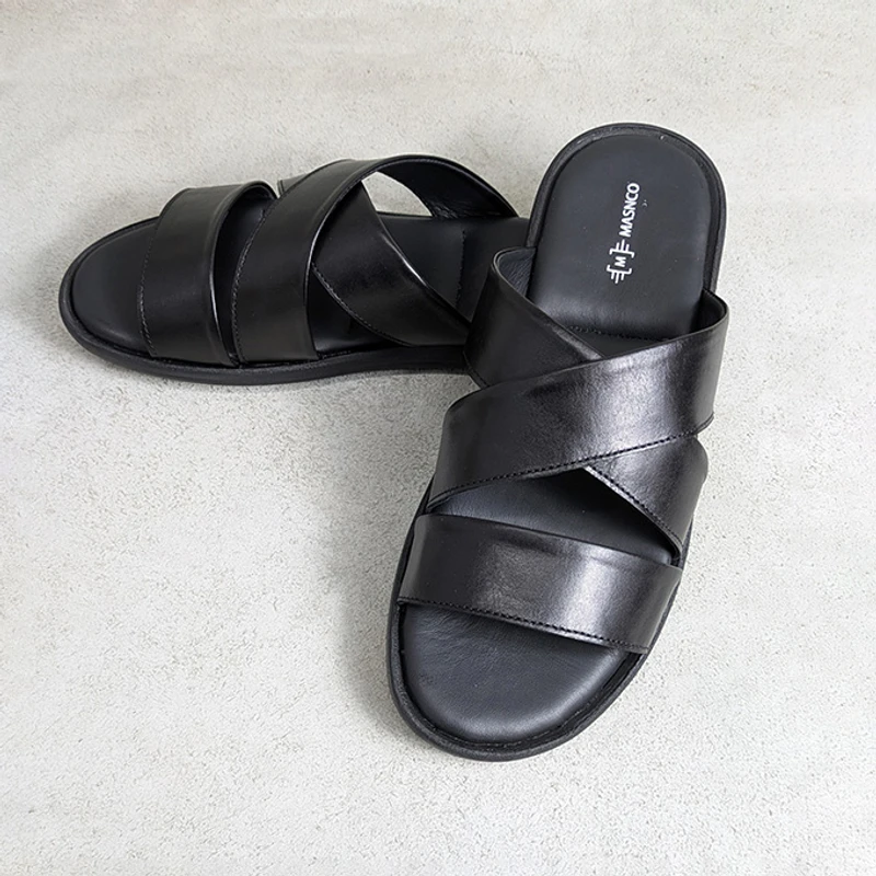 Black leather straps Sandals