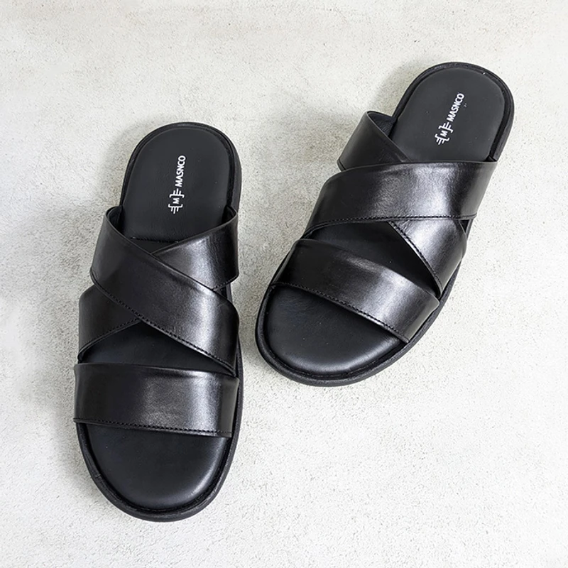 Black leather straps Sandals