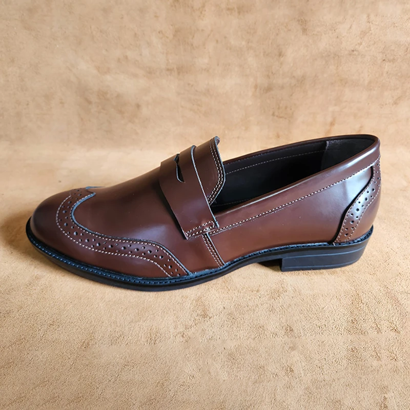 Semi Brogue Leather Loafer in Dark brown - Image 3