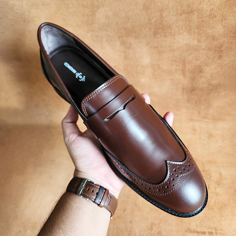 Semi Brogue Leather Loafer in Dark brown - Image 4