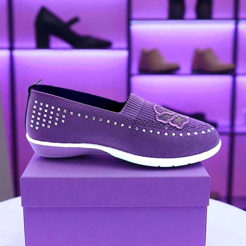 401 - Purple  Wedge Sneakers with Knitted Design—Chic and Comfortable Look