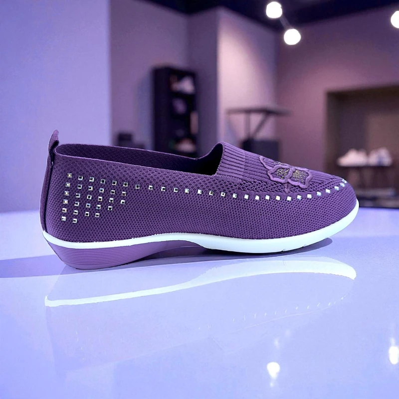 401 - Purple  Wedge Sneakers with Knitted Design—Chic and Comfortable Look - Image 3