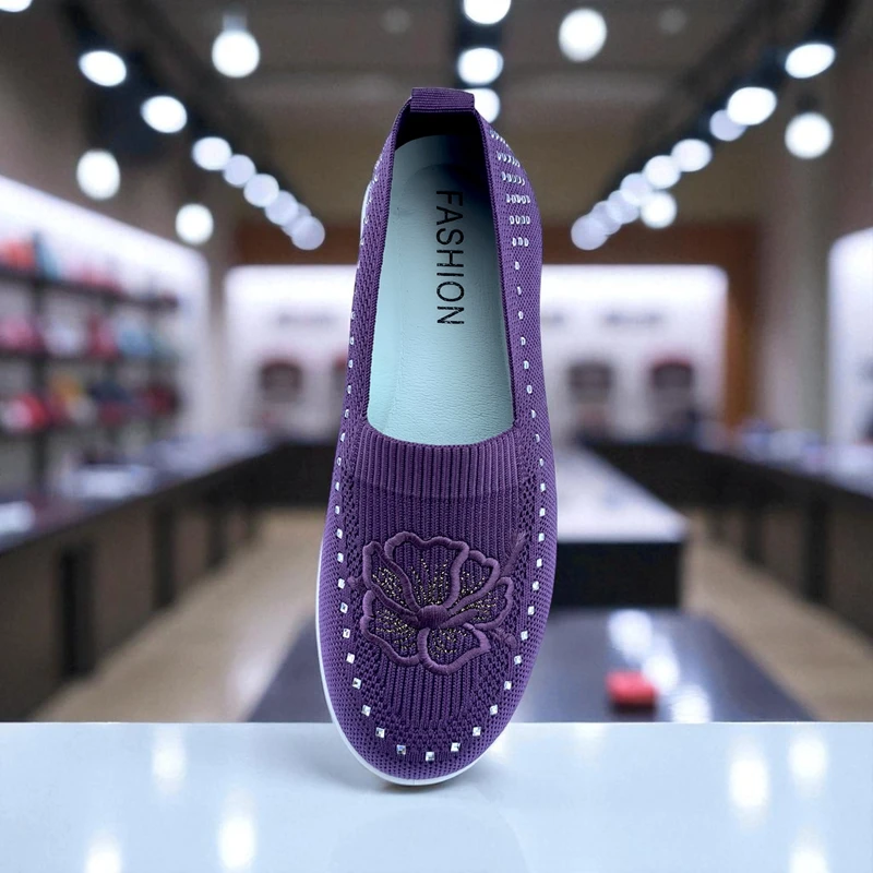 401 - Purple  Wedge Sneakers with Knitted Design—Chic and Comfortable Look - Image 4