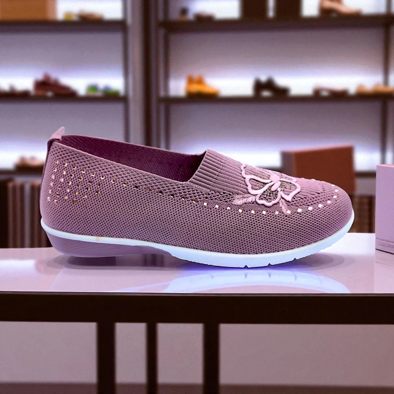 401 - Pink Wedge Sneakers with Knitted Design—Chic and Comfortable Look