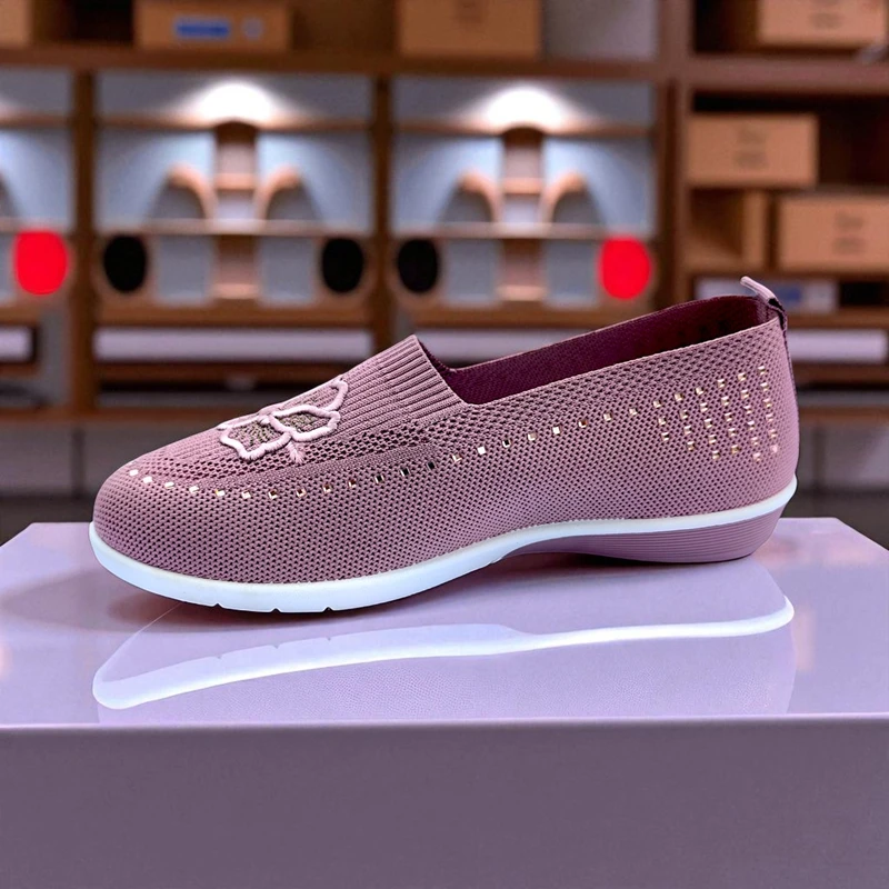 401 - Pink Wedge Sneakers with Knitted Design—Chic and Comfortable Look