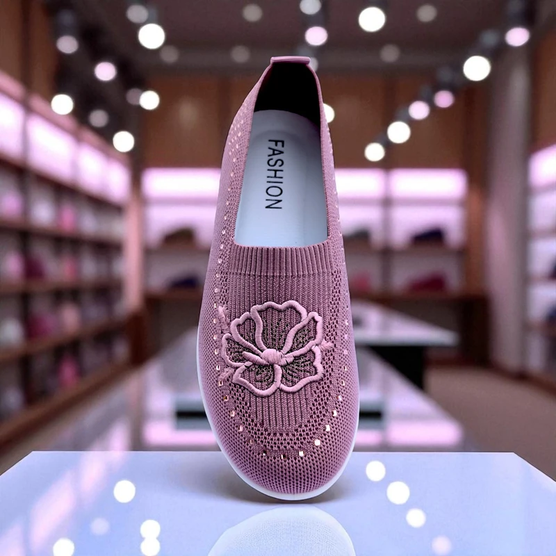 401 - Pink Wedge Sneakers with Knitted Design—Chic and Comfortable Look - Image 3