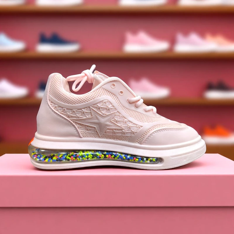 211 - Pink Sneakers with Star Pattern and Colorful Gel Sole—Perfect for Stylish and Comfortable Walks