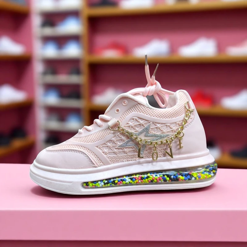 211 - Pink Sneakers with Star Pattern and Colorful Gel Sole—Perfect for Stylish and Comfortable Walks