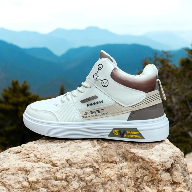 304 - White and Beige Sneakers with Bold "G-SPEED" Design and Orange Accent—Perfect for Stylish and Sporty Looks