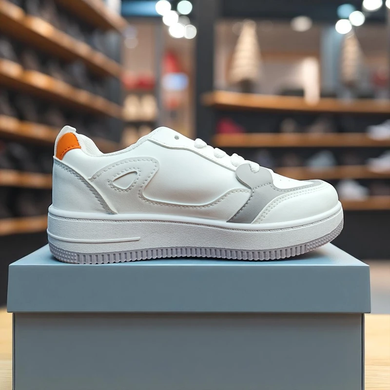 213 - White Sneakers with Grey and Orange Accent—Sporty and Stylish Look - Image 3