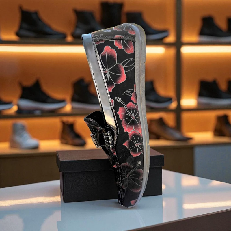 221 -Red floral print এর সাথে classy black base – এই loafer একসাথে আনবে elegance & trendy vibe। - Image 4