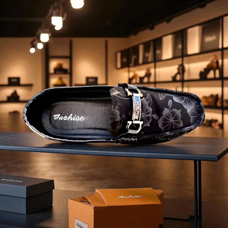 221 🌺 Stylish Floral Black Loafer – Modern & Elegant - Image 3