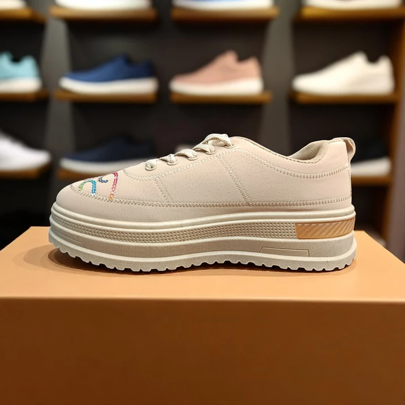 225 - Colorful Embroidered White Sneakers with Trendy Design and Chain Accents—Perfect for Casual and Fashionable Looks - Image 3