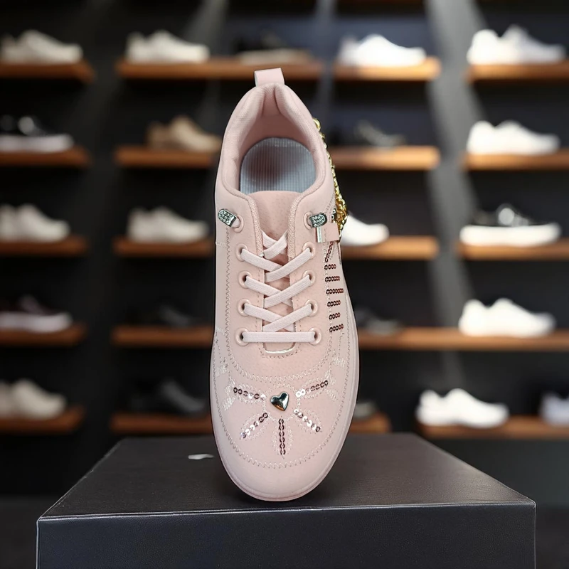 226 - Pink Sneakers with Sequin "LOVE" Design and Butterfly Chain—Perfect for Trendy and Playful Days - Image 4
