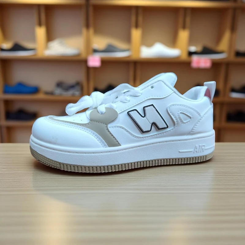 213 - White Sneakers with Grey and Orange Accent—Sporty and Stylish Look