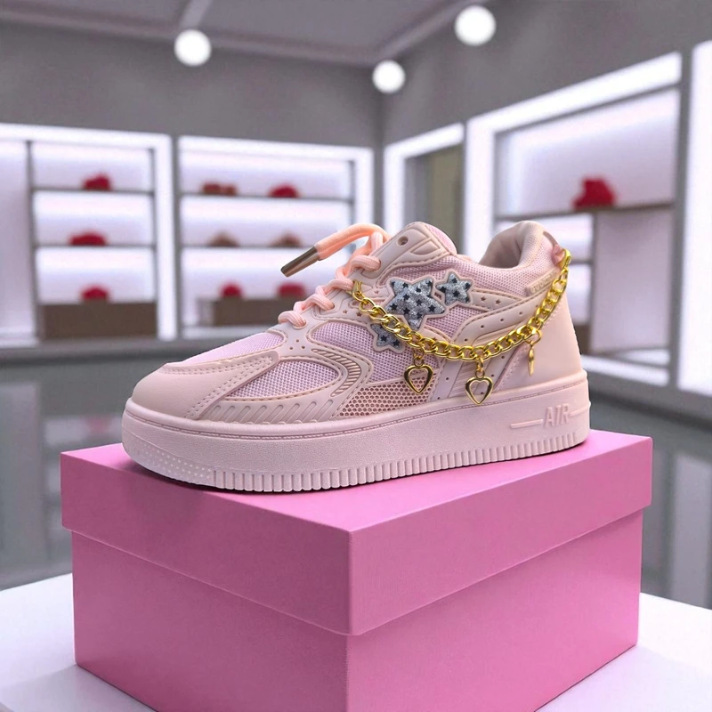 229 – Trendy Pink Sneakers with Star Embellishment – দারুন আরামদায়ক, স্টাইলিশ মেয়েদের জন্য বেস্ট চয়েস