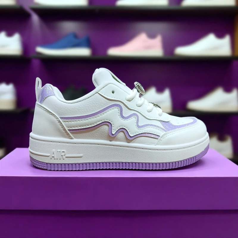 221 -  White - Purple Sneakers with Hello Kitty Design—Perfect for Casual, Playful Days & All-Day Comfort