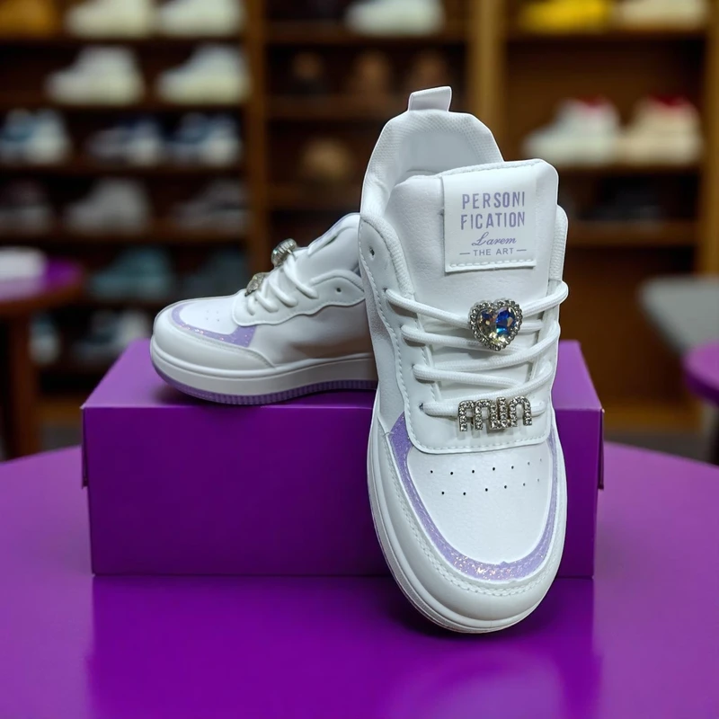 221 -  White - Purple Sneakers with Hello Kitty Design—Perfect for Casual, Playful Days & All-Day Comfort - Image 3