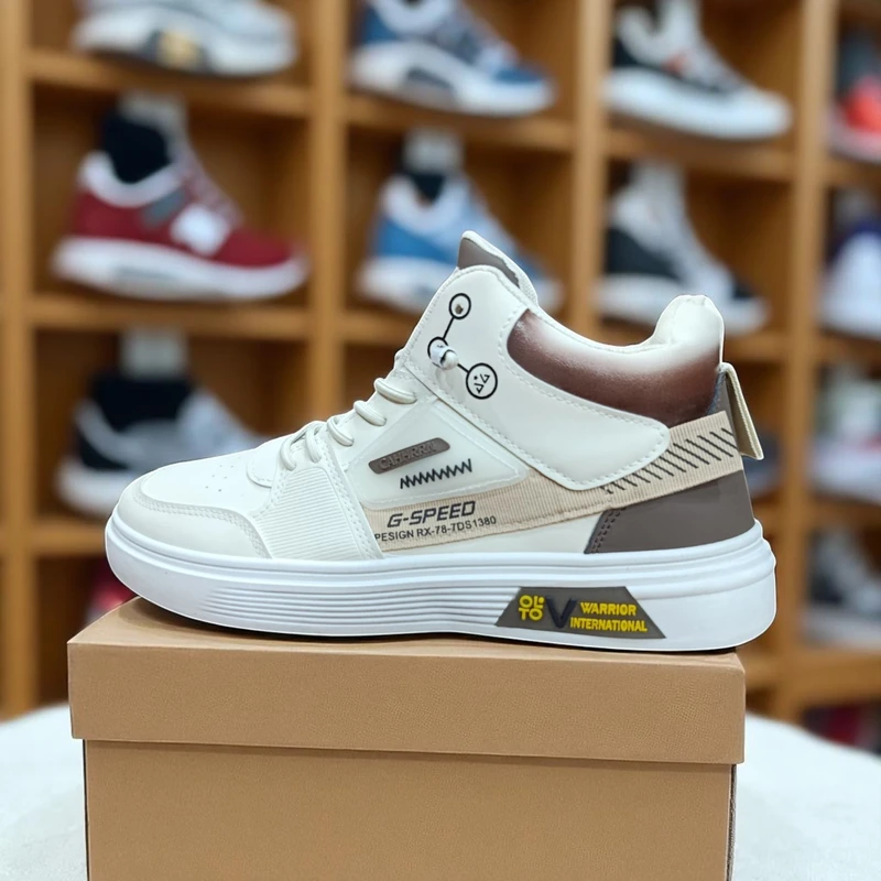 304 - White and Beige Sneakers with Bold "G-SPEED" Design and Orange Accent—Perfect for Stylish and Sporty Looks