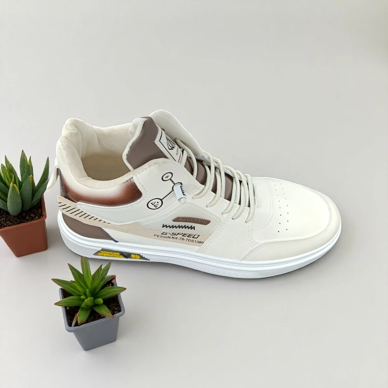304 - White and Beige Sneakers with Bold "G-SPEED" Design and Orange Accent—Perfect for Stylish and Sporty Looks