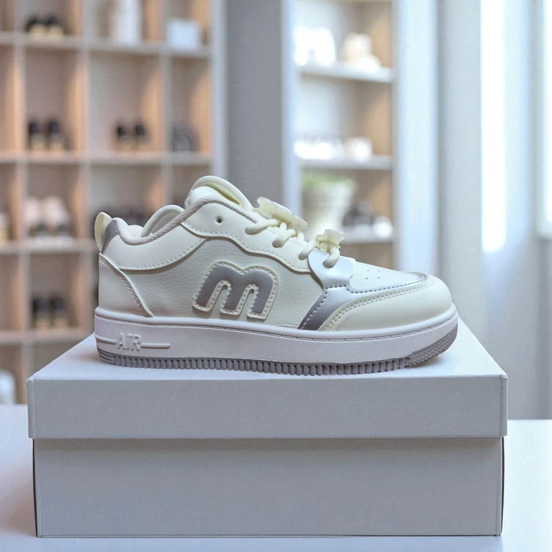 219-Gray  Sneakers with Bold "M" Logo—Classic & Stylish Casual Footwear