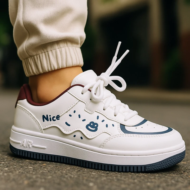 218-Maroon Sneakers with White and Black Accents—Chic & Versatile Casual Footwear