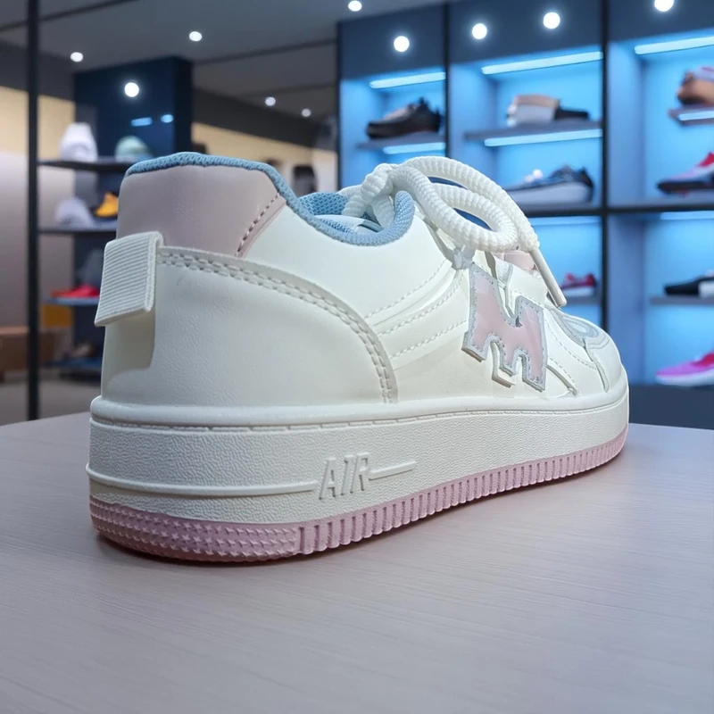 217- Pink and Blue Accented White Sneakers—Colorful & Trendy Casual Footwear