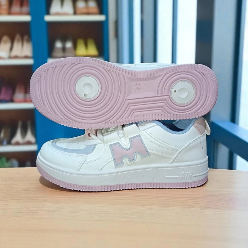 217- Pink and Blue Accented White Sneakers—Colorful & Trendy Casual Footwear - Image 3