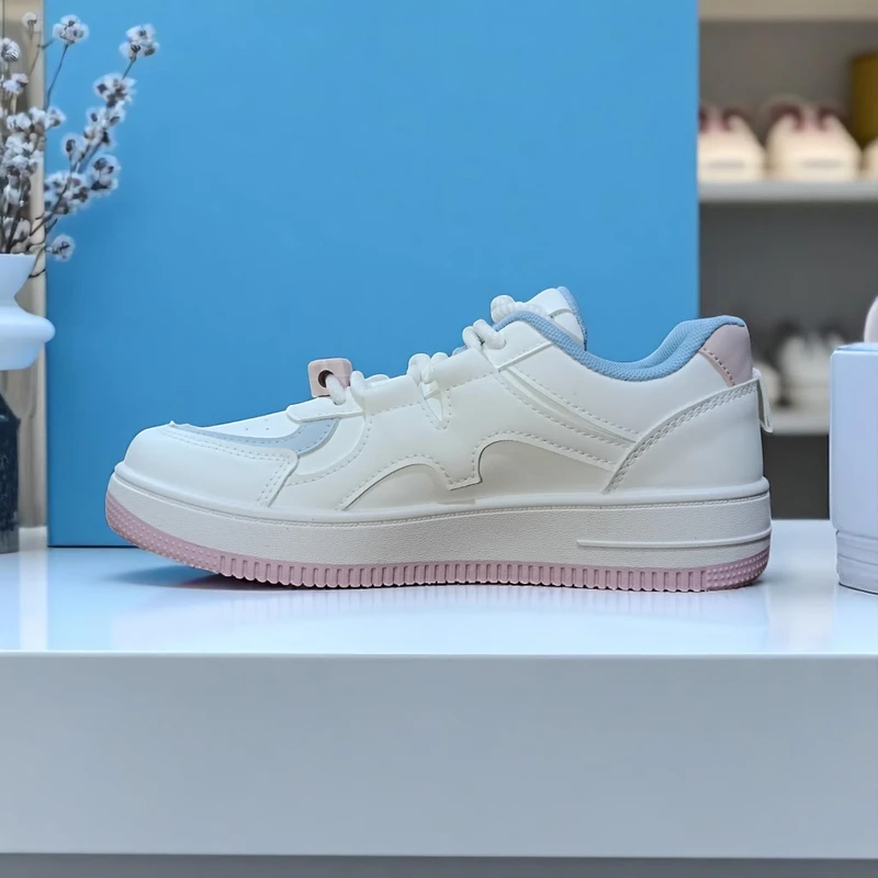 217- Pink and Blue Accented White Sneakers—Colorful & Trendy Casual Footwear - Image 4