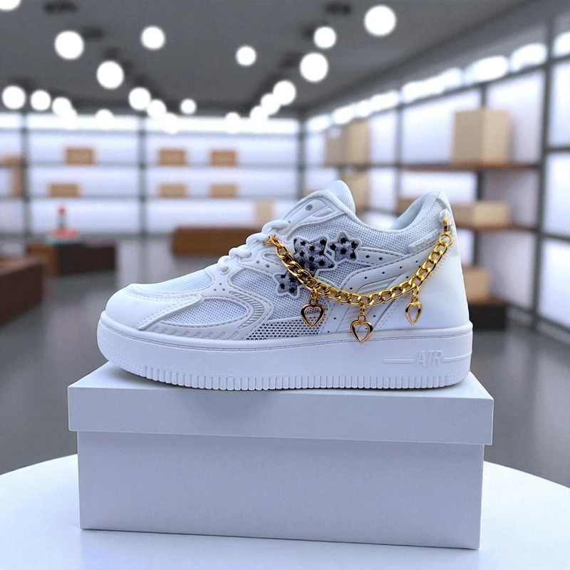 229 – Trendy White Sneakers with Star Embellishment – দারুন আরামদায়ক, স্টাইলিশ মেয়েদের জন্য বেস্ট চয়েস