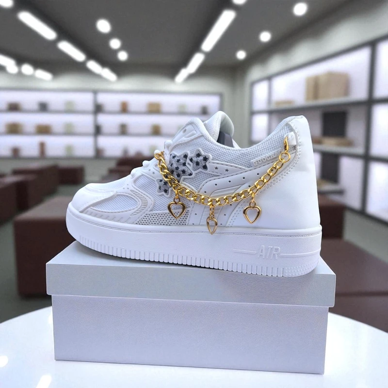 229 – Trendy White Sneakers with Star Embellishment – দারুন আরামদায়ক, স্টাইলিশ মেয়েদের জন্য বেস্ট চয়েস