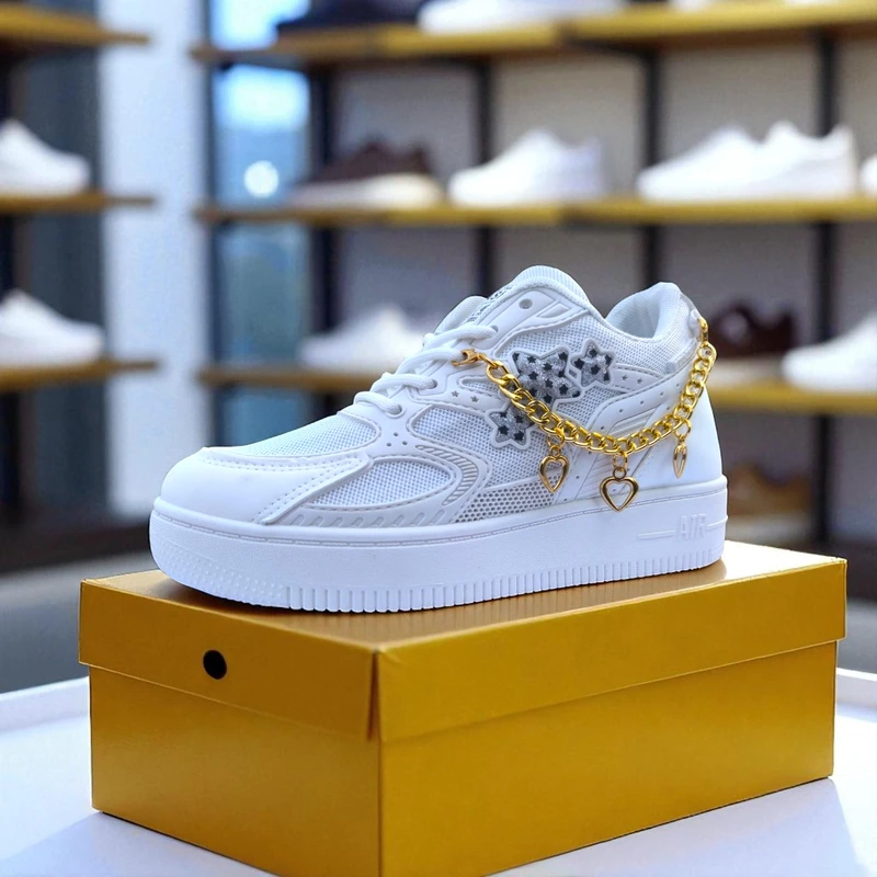 229 – Trendy White Sneakers with Star Embellishment – দারুন আরামদায়ক, স্টাইলিশ মেয়েদের জন্য বেস্ট চয়েস - Image 3