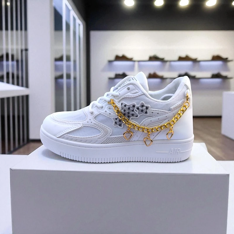 229 – Trendy White Sneakers with Star Embellishment – দারুন আরামদায়ক, স্টাইলিশ মেয়েদের জন্য বেস্ট চয়েস - Image 4