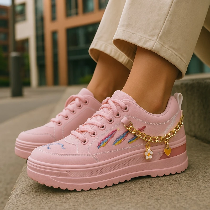 225-Pink Sneakers on Display—Chic & Stylish Casual Footwear - Image 3